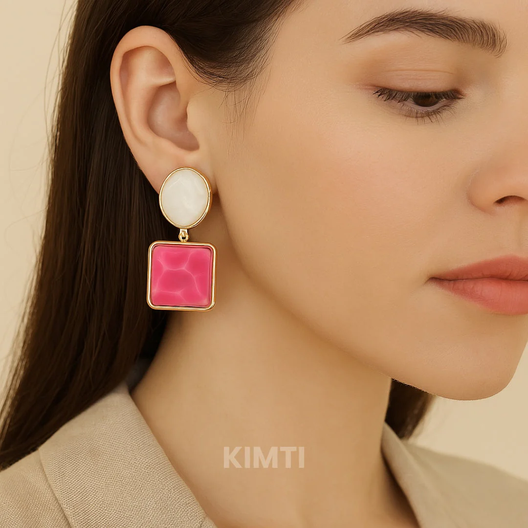 Pink Square Drop Earring — Buy Any 5 for Rs. 599 - Image 2