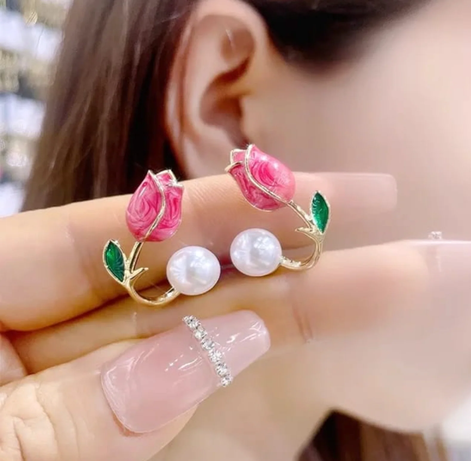 Pink Tulip Stud Earring - Image 2