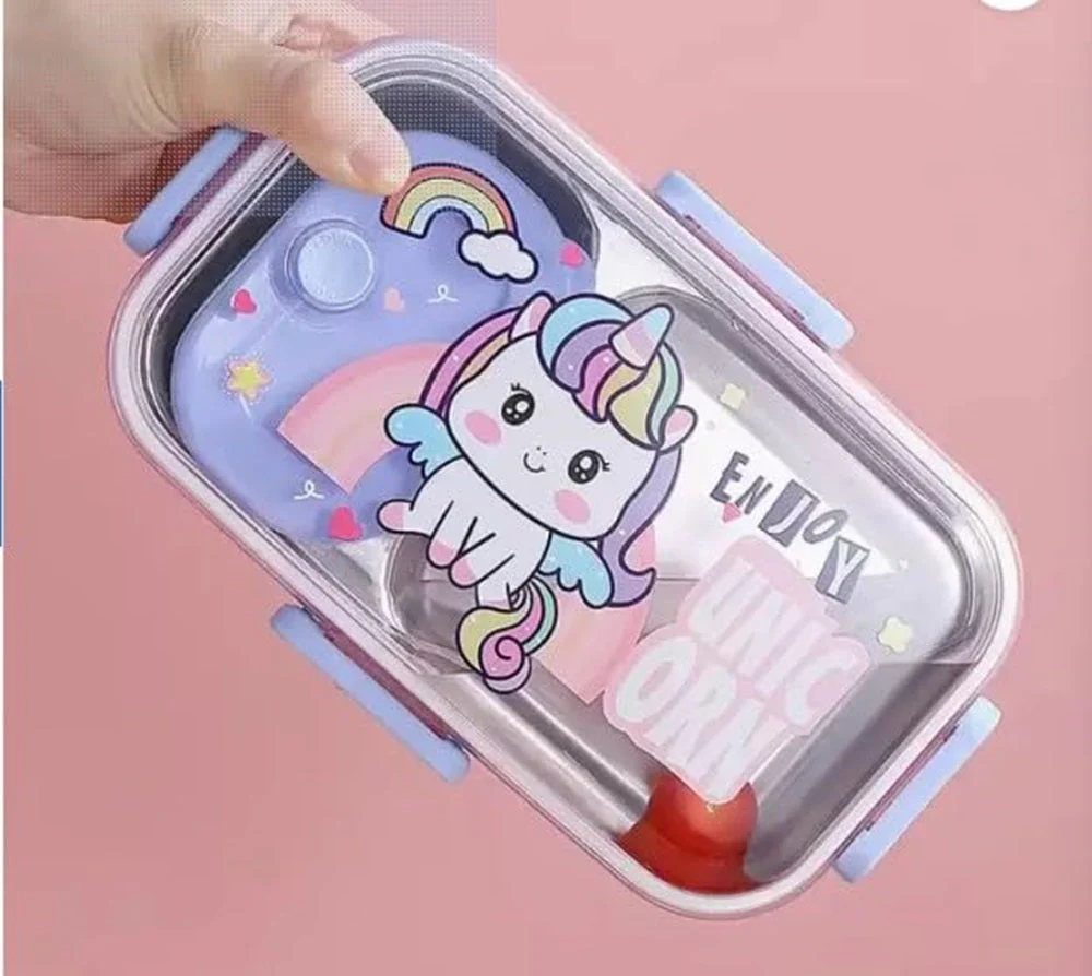 Pink Unicorn Kids Stainless Steel Lunch Box | 700ml + 100ml Soup Bowl | Leak-Proof | 4-Lock Design | Heat Insulation | Bento Tiffin for School, Picnics, Travel - Image 8