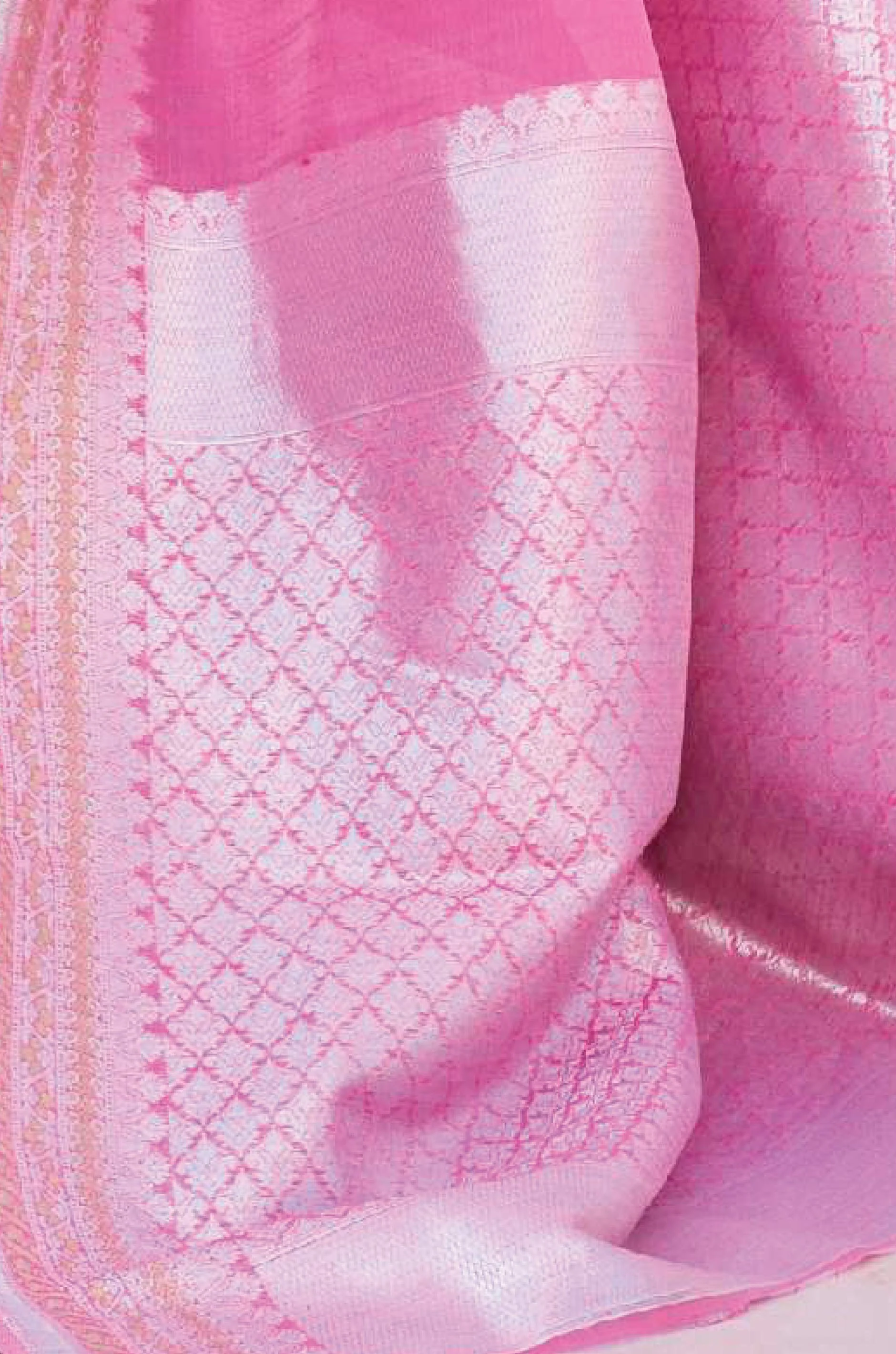 Pink Woven Linen Saree - Image 2