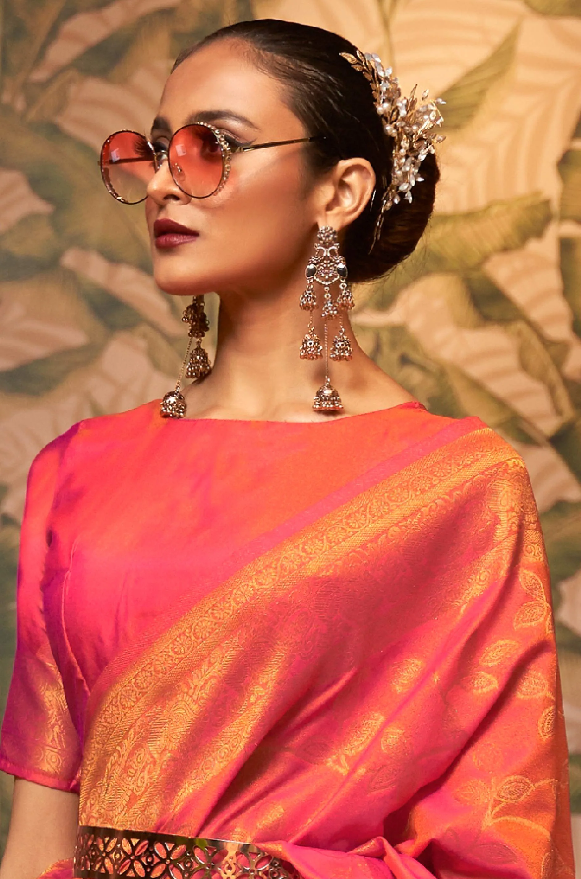 Pink Woven Silk Saree - Image 4
