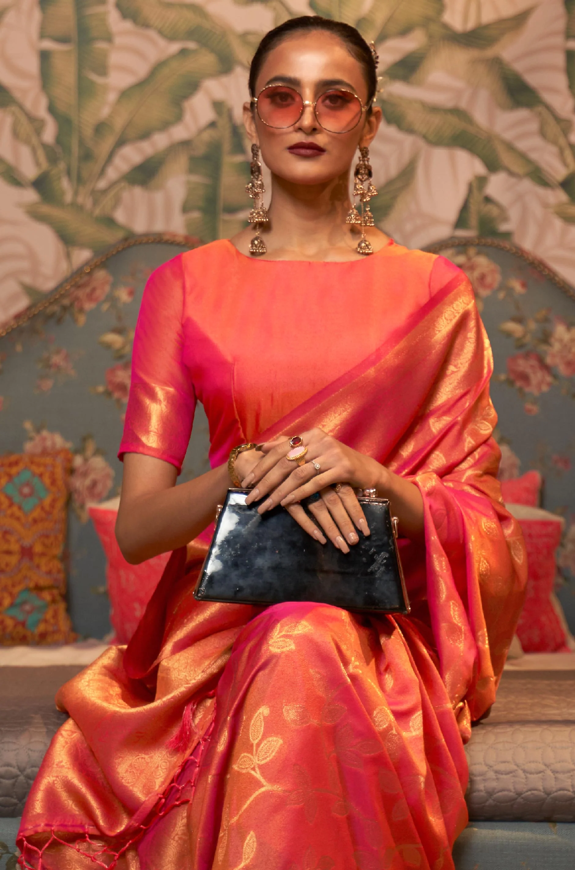 Pink Woven Silk Saree - Image 5