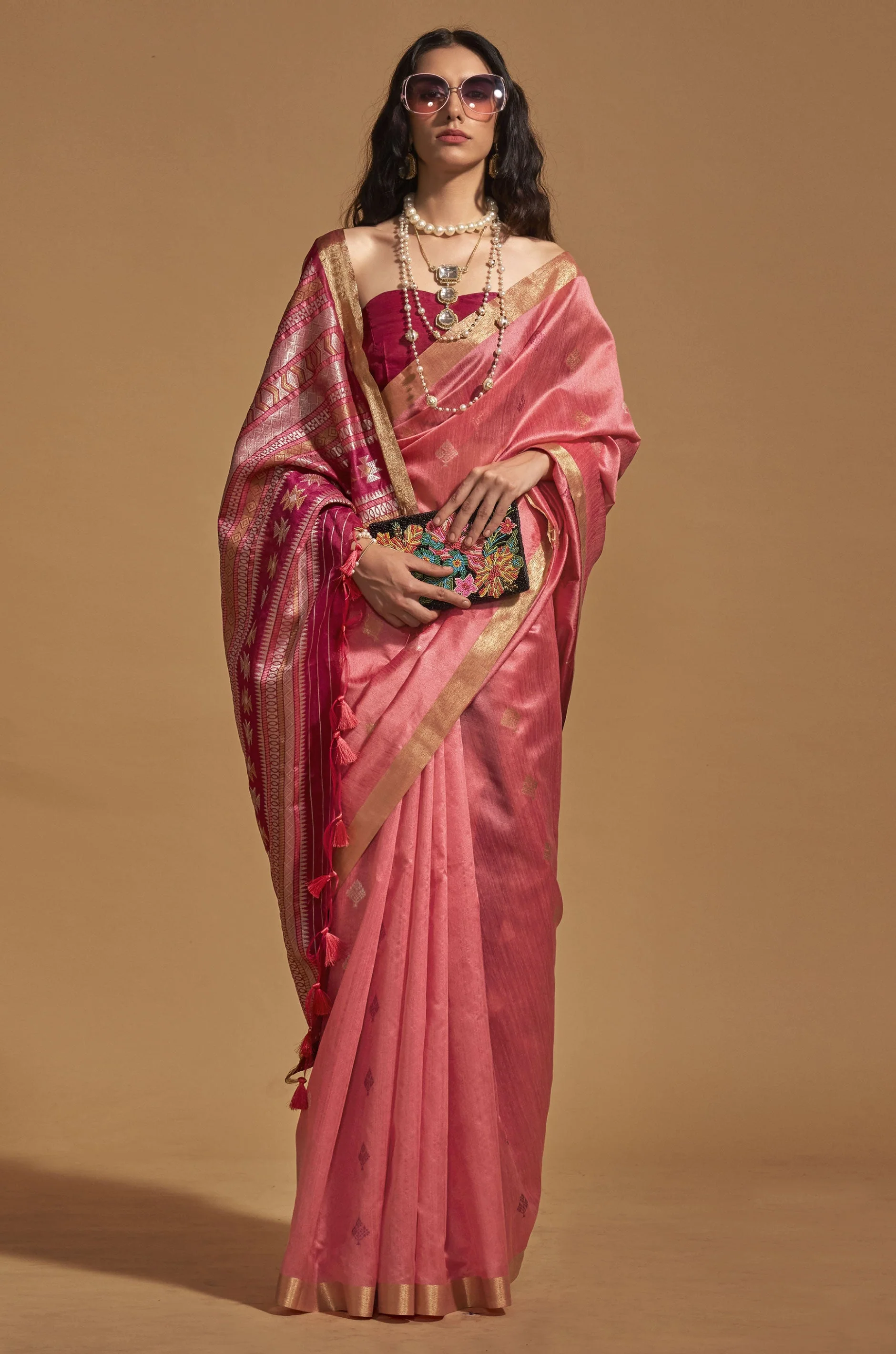 Pink Woven Silk Saree - Image 2