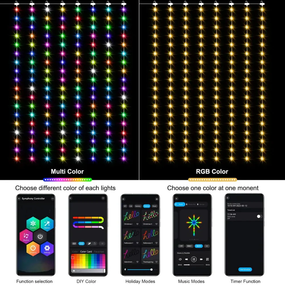 Pixelo: Smart ARGB Curtain Light with 400 LEDs, Bluetooth App Control, Music Sync & Customizable Patterns & Text - Image 8
