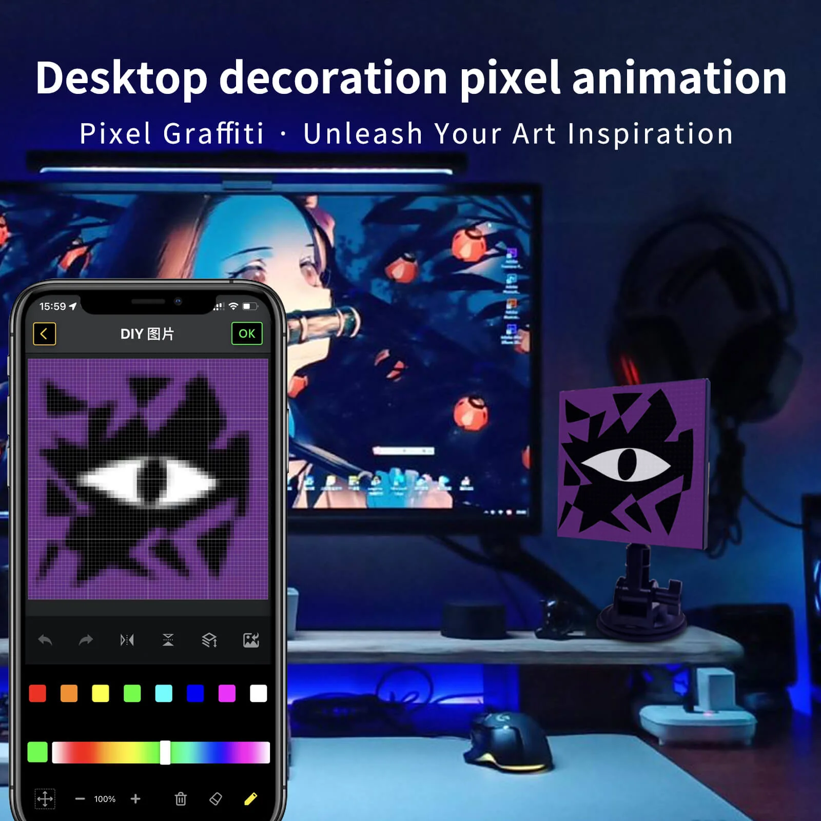 Pixo – Programmable LED Pixel Display Screen with Bluetooth App Control, Custom Text & Animations for Car Windshield & Home Decor 13x13cm - Image 9