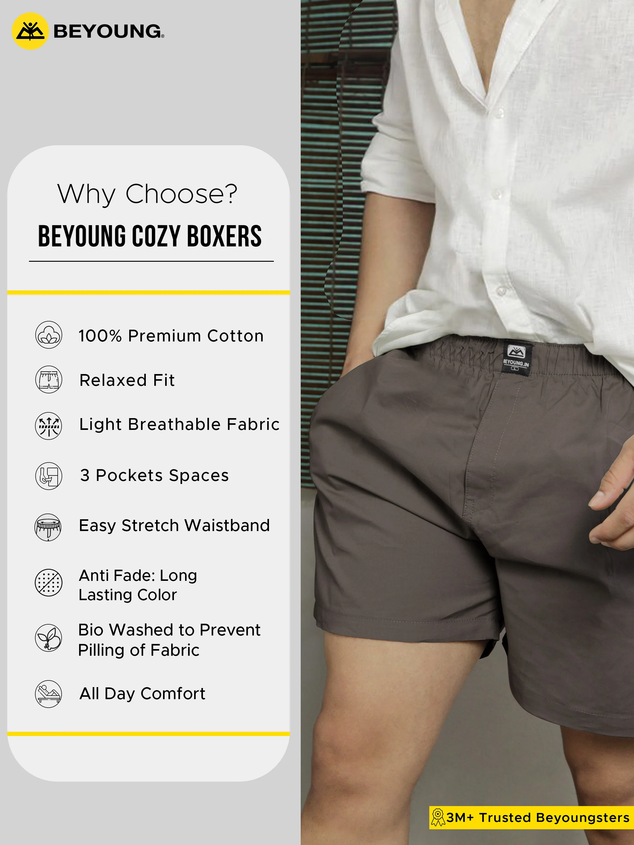 Plain Grizzle Grey Mens Boxer - Image 6