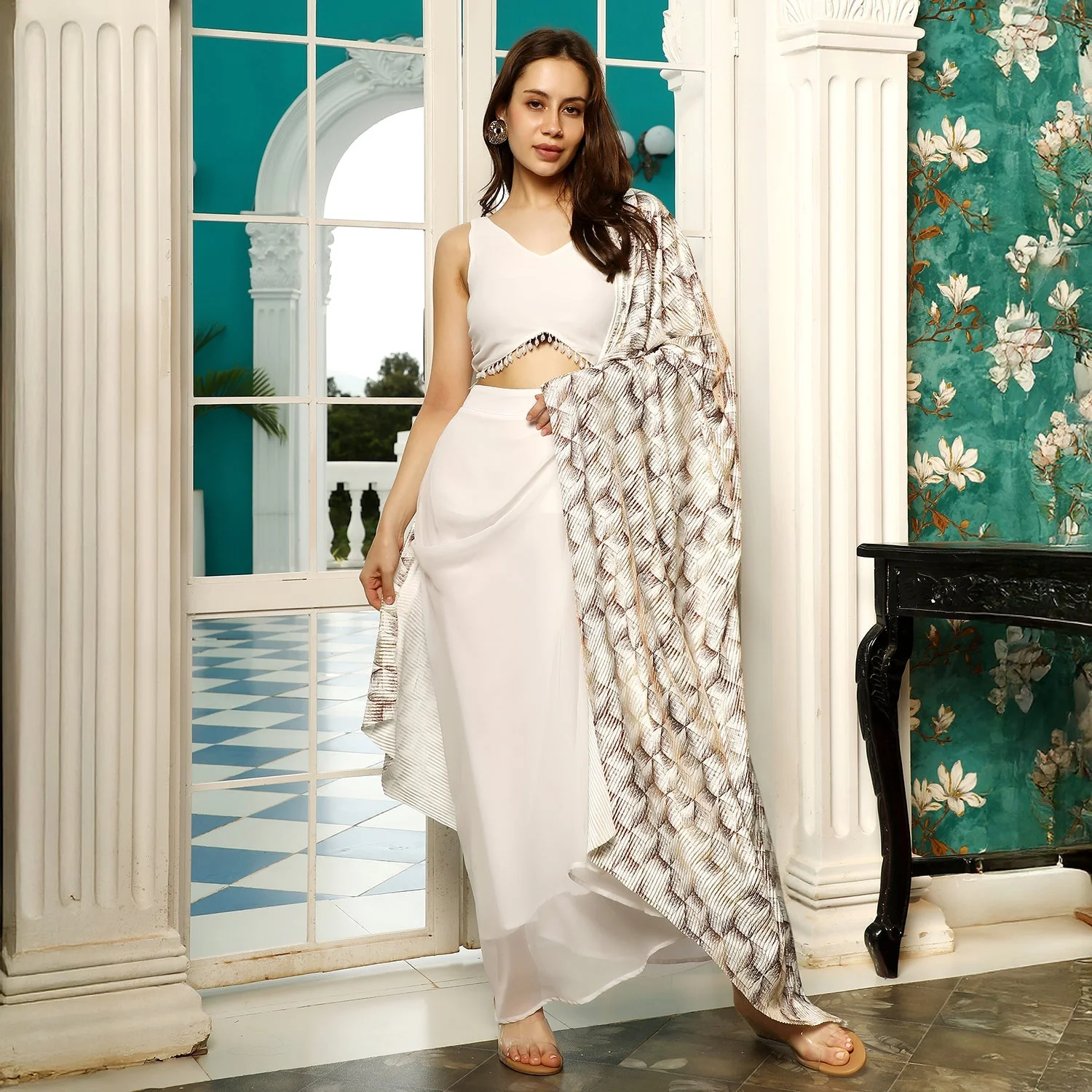 Pleated-Block Imprint Pre-Draped Saree - Image 2