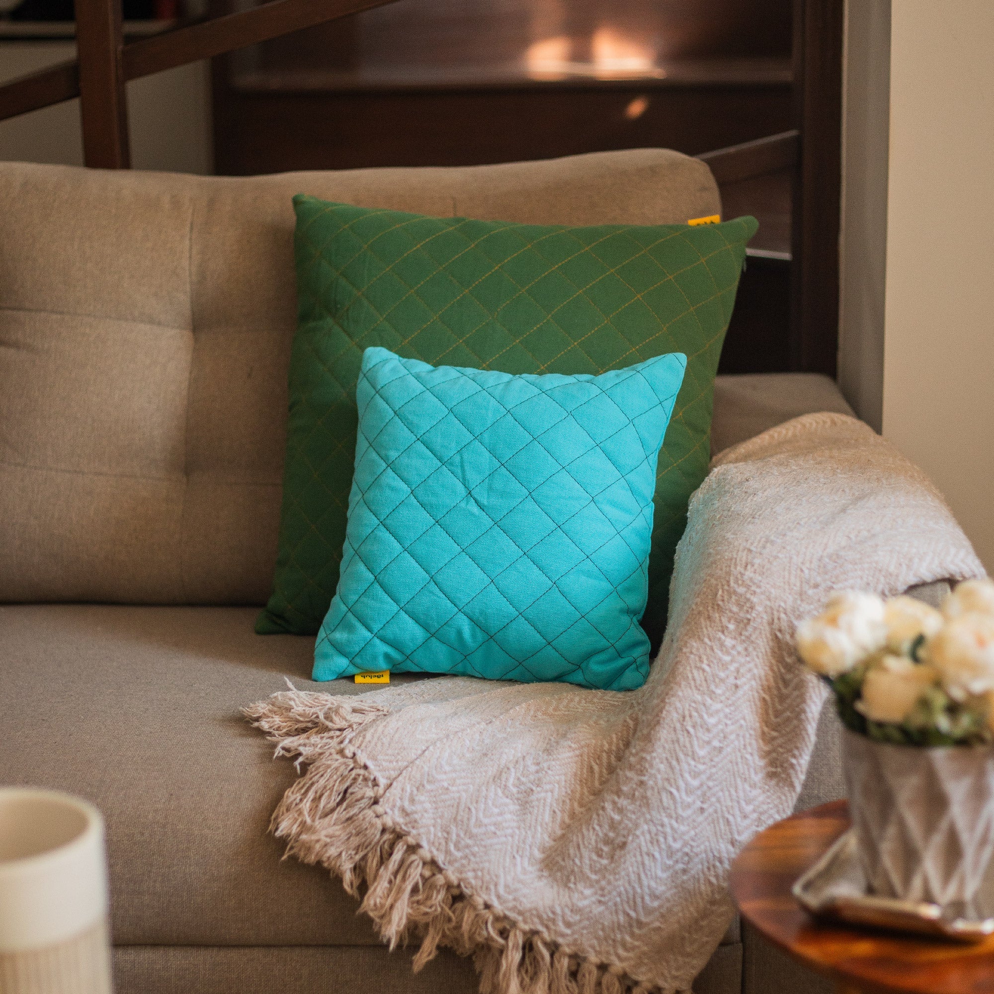 Plush Quilted Cushion Cover | Small | Set Of 2 | 12X12 Inches - Image 2
