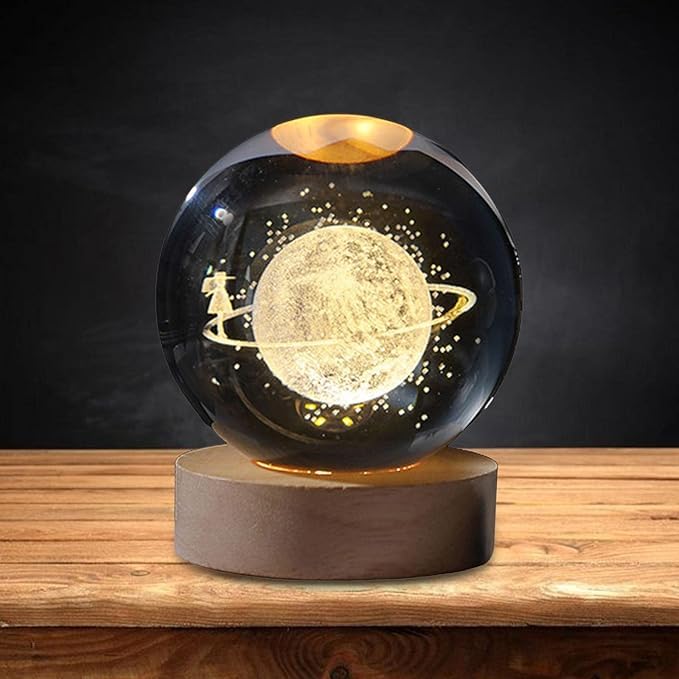 Pluto: 3D LED Crystal Ball Night Lamp with Holographic Engraving & USB-Powered Wooden Base for Home & Office Décor - Image 2