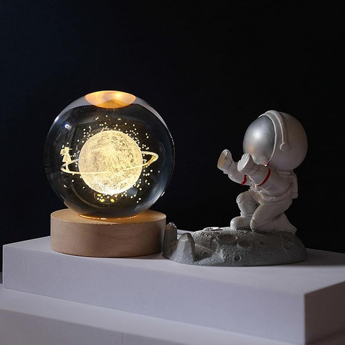 Pluto: 3D LED Crystal Ball Night Lamp with Holographic Engraving & USB-Powered Wooden Base for Home & Office Décor - Image 4