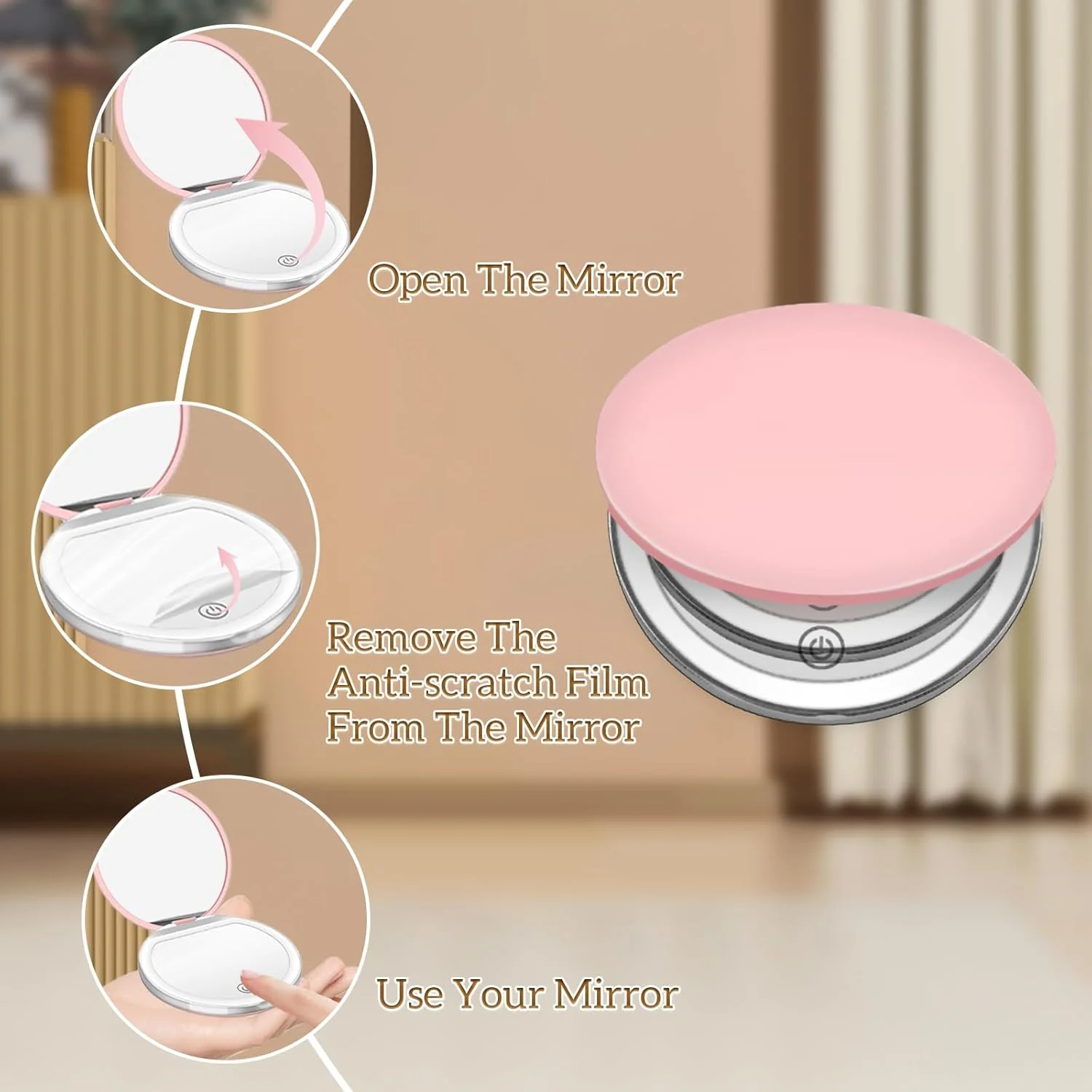 PocketGlow: LED Pocket Compact Mirror with 1X/3X Magnification, USB Rechargeable Mini Makeup Mirror for Purse, Travel & Daily Use - Image 3