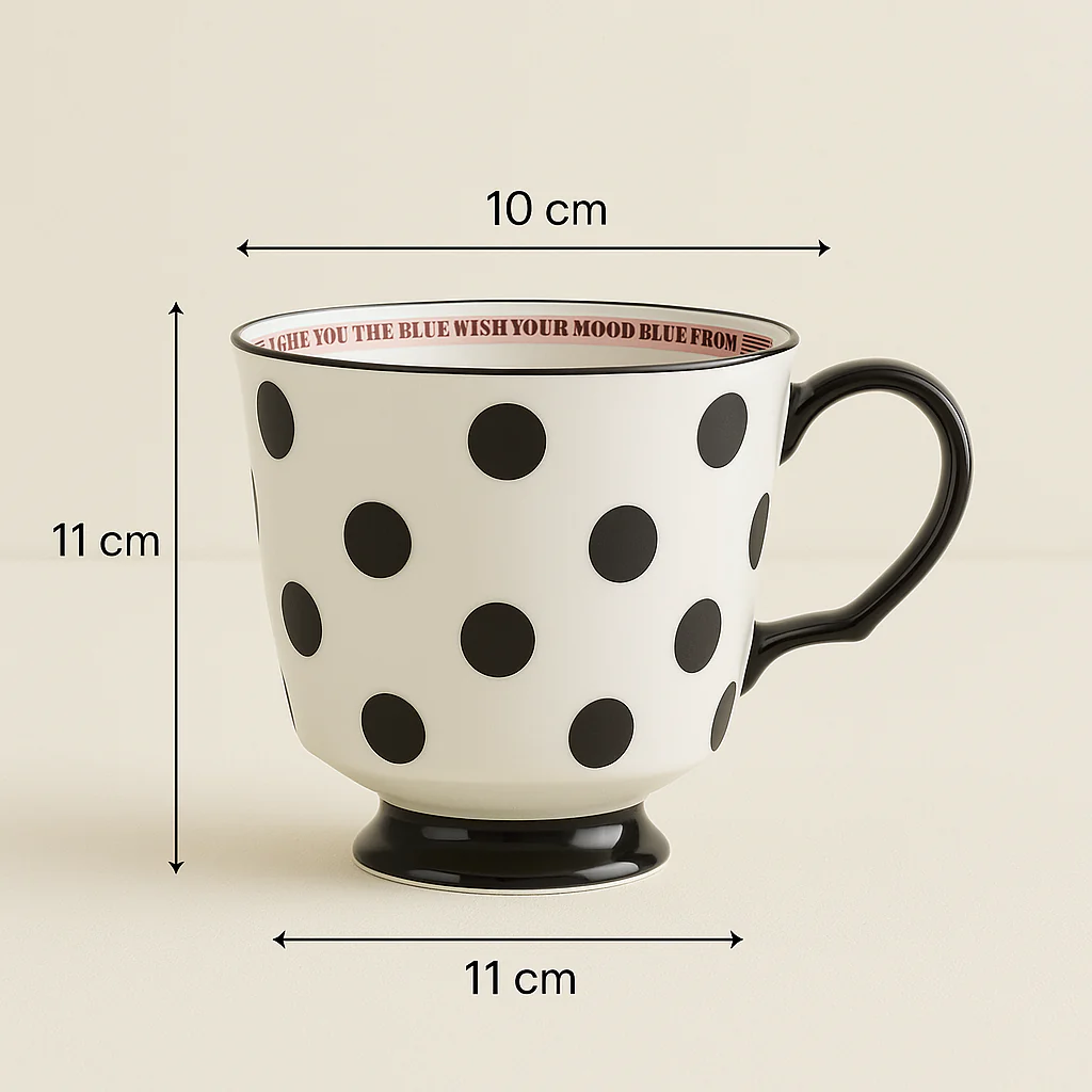 Polka Dot Ceramic Coffee Mug –Stylish Black & White Tea Cup with Handle - Image 2