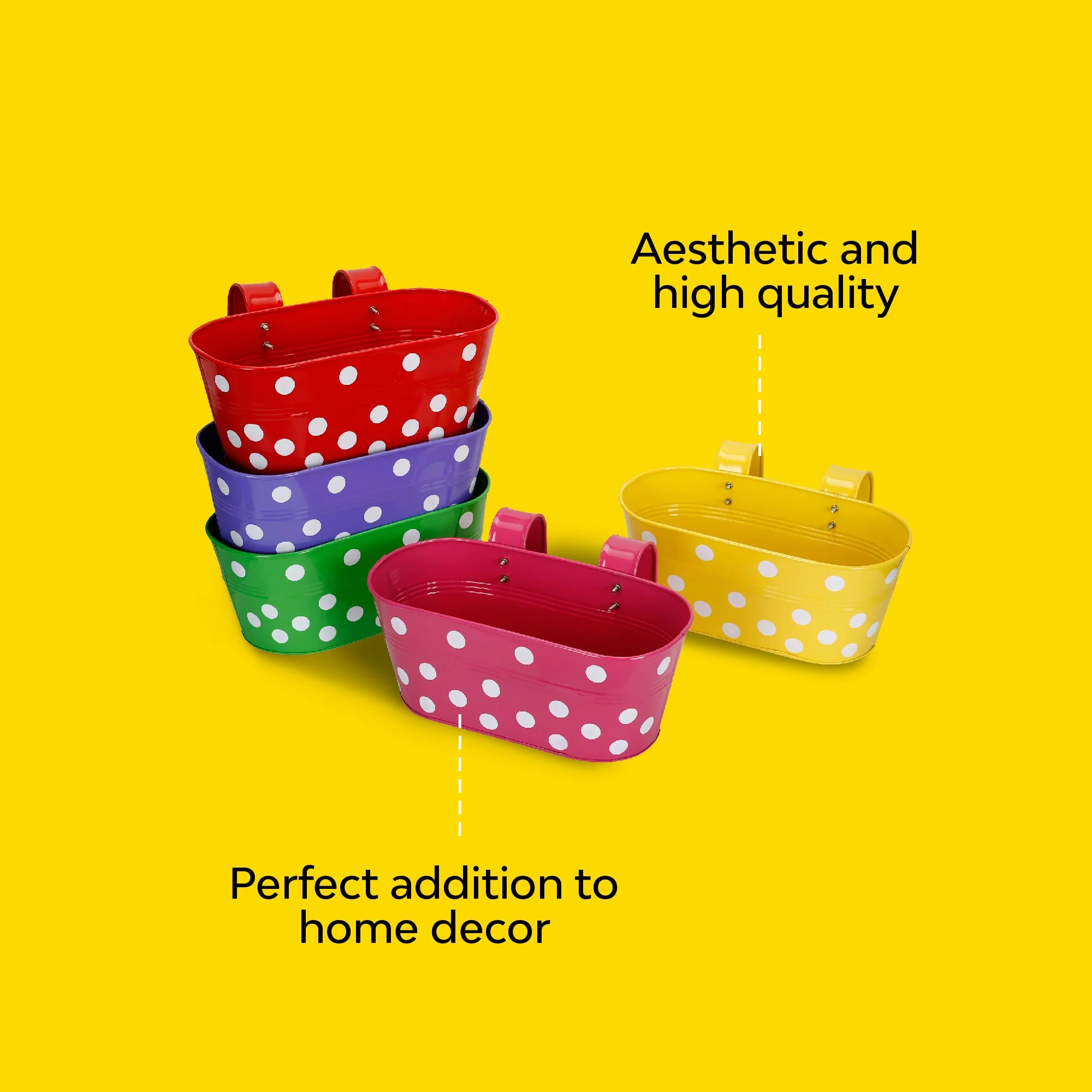 Polka Double Hook Metal Balcony Planter Set - Image 6
