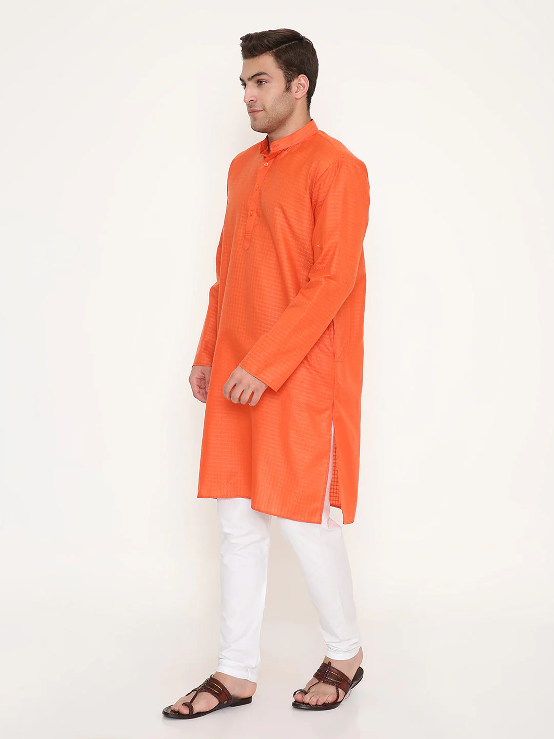 Poly Viscose Regular Fit Ethnic Design Kurta in Orange - Image 2