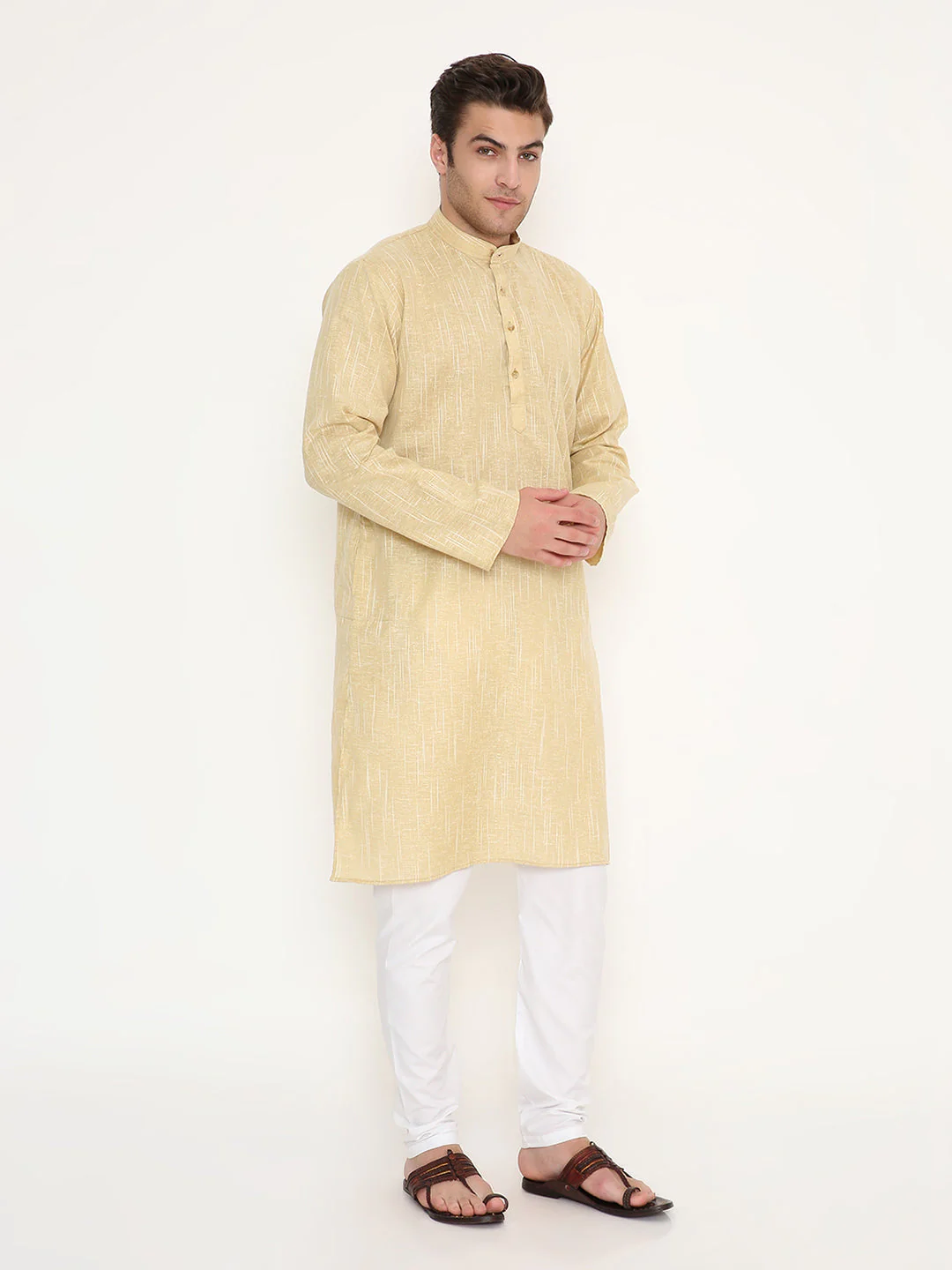 Poly Viscose Regular Fit Kurta in Ocher - Image 2