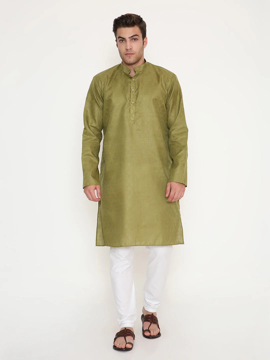 Poly Viscose Regular Fit Kurta in Olive Green