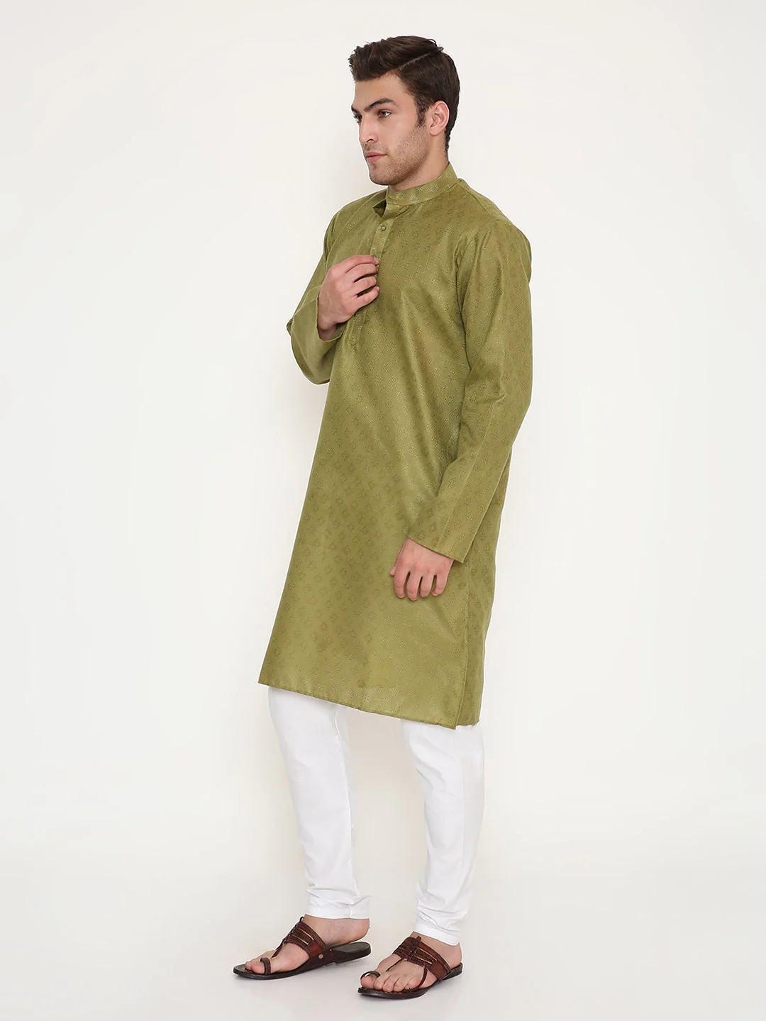 Poly Viscose Regular Fit Kurta in Olive Green - Image 4