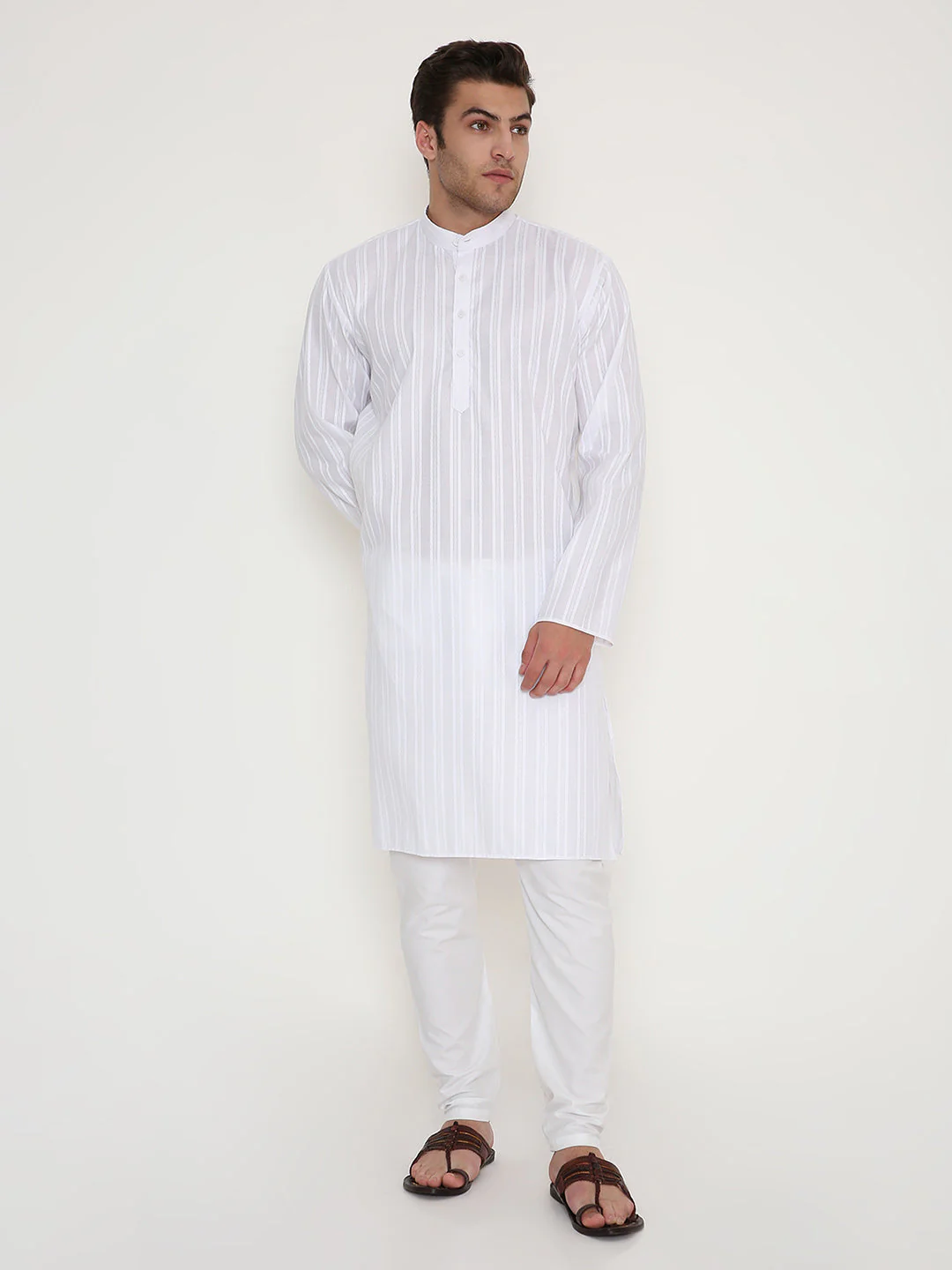 Poly Viscose Regular Fit Self Design Kurta in White - Image 19