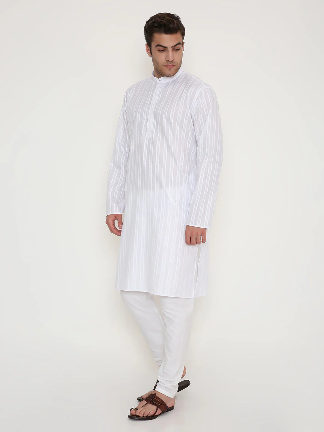 Poly Viscose Regular Fit Self Design Kurta in White - Image 3