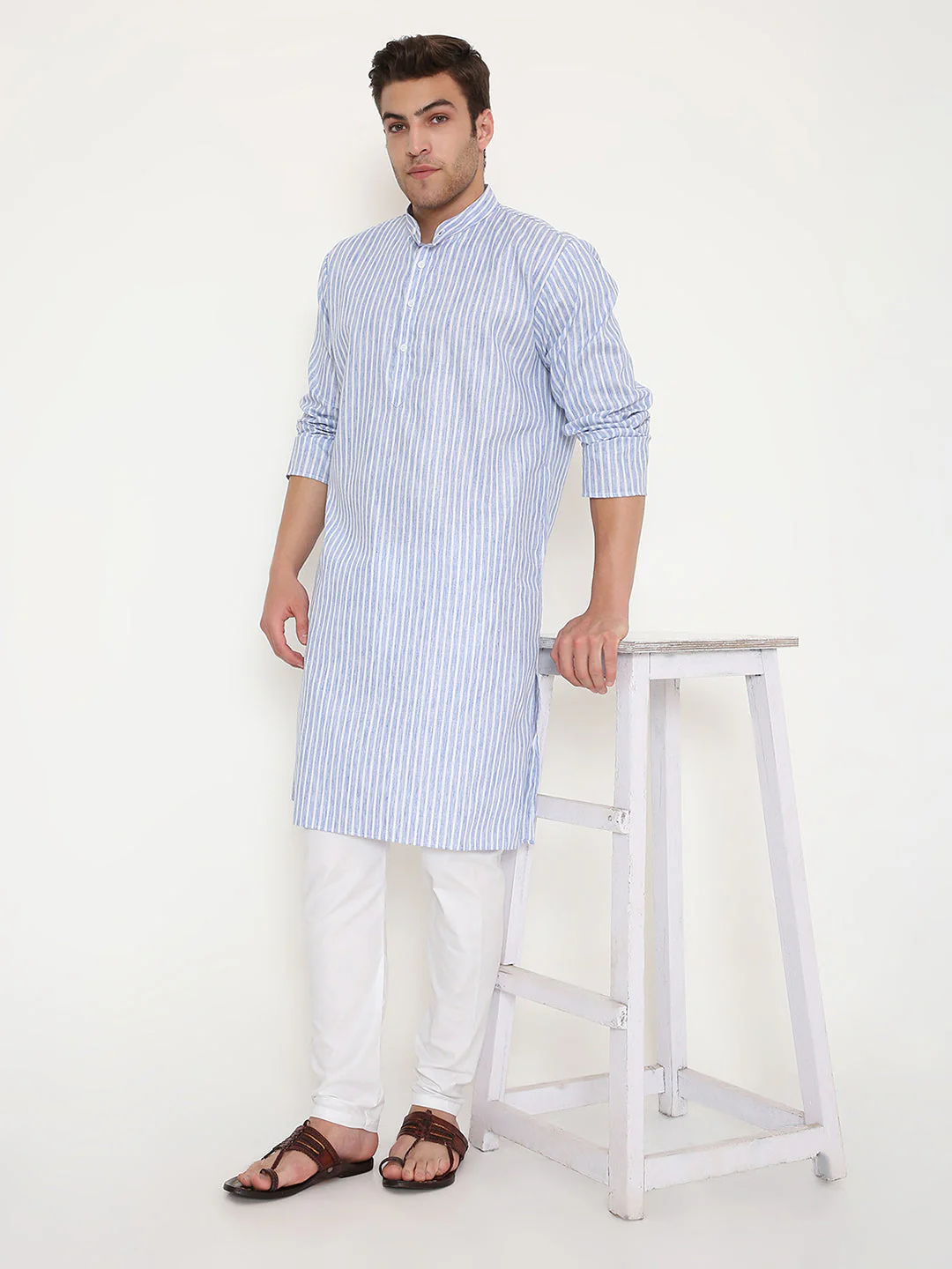 Poly Viscose Regular Fit Striped Kurta in Dark Blue - Image 24