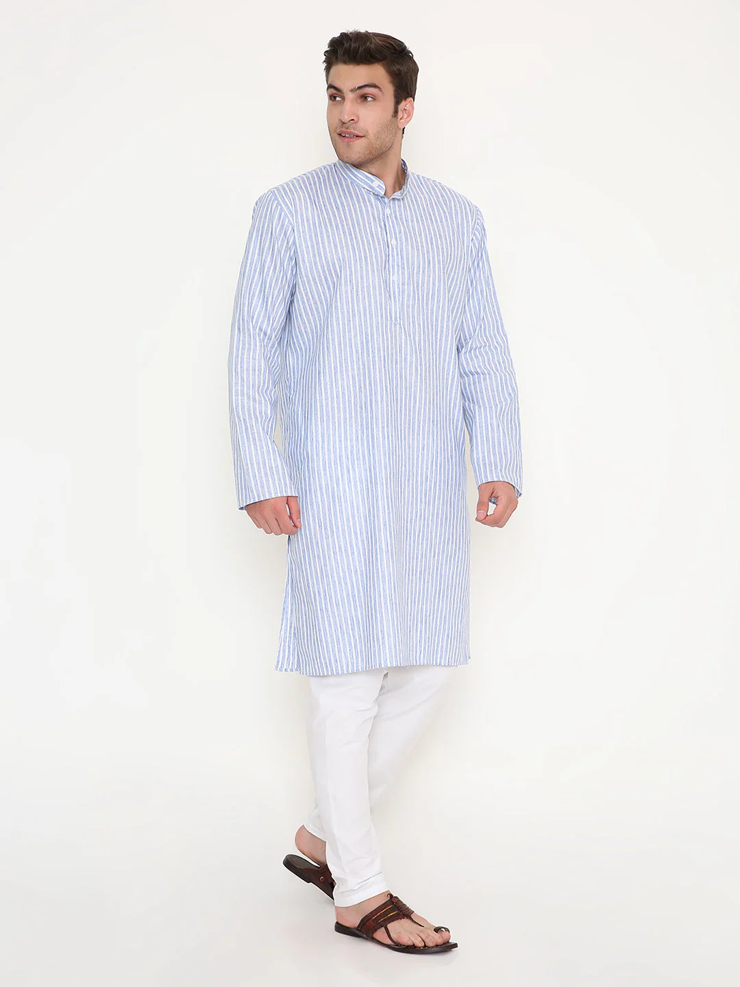 Poly Viscose Regular Fit Striped Kurta in Dark Blue - Image 3