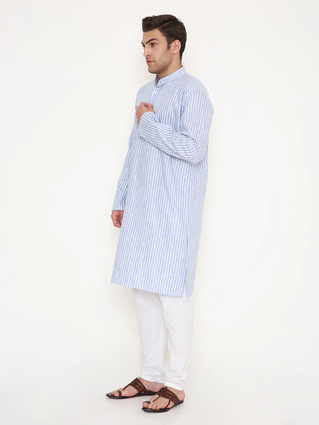 Poly Viscose Regular Fit Striped Kurta in Dark Blue - Image 4