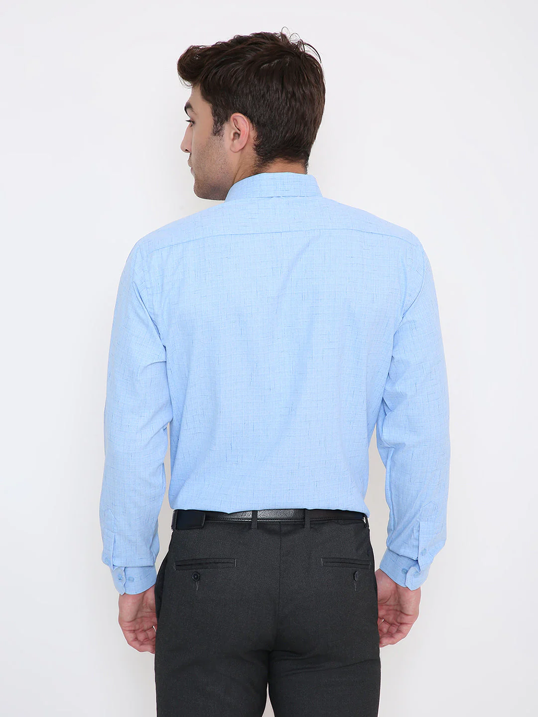 Poly Viscose Self Design Slim Fit Shirt in Blue - Image 2