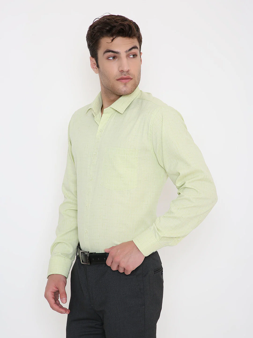 Poly Viscose Self Design Slim Fit Shirt in Mint - Image 3