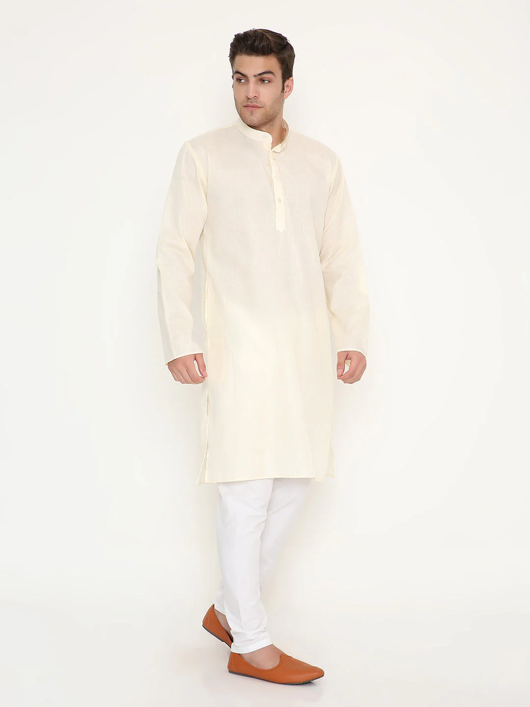 Poly Viscose Shiny Kurta in Beige