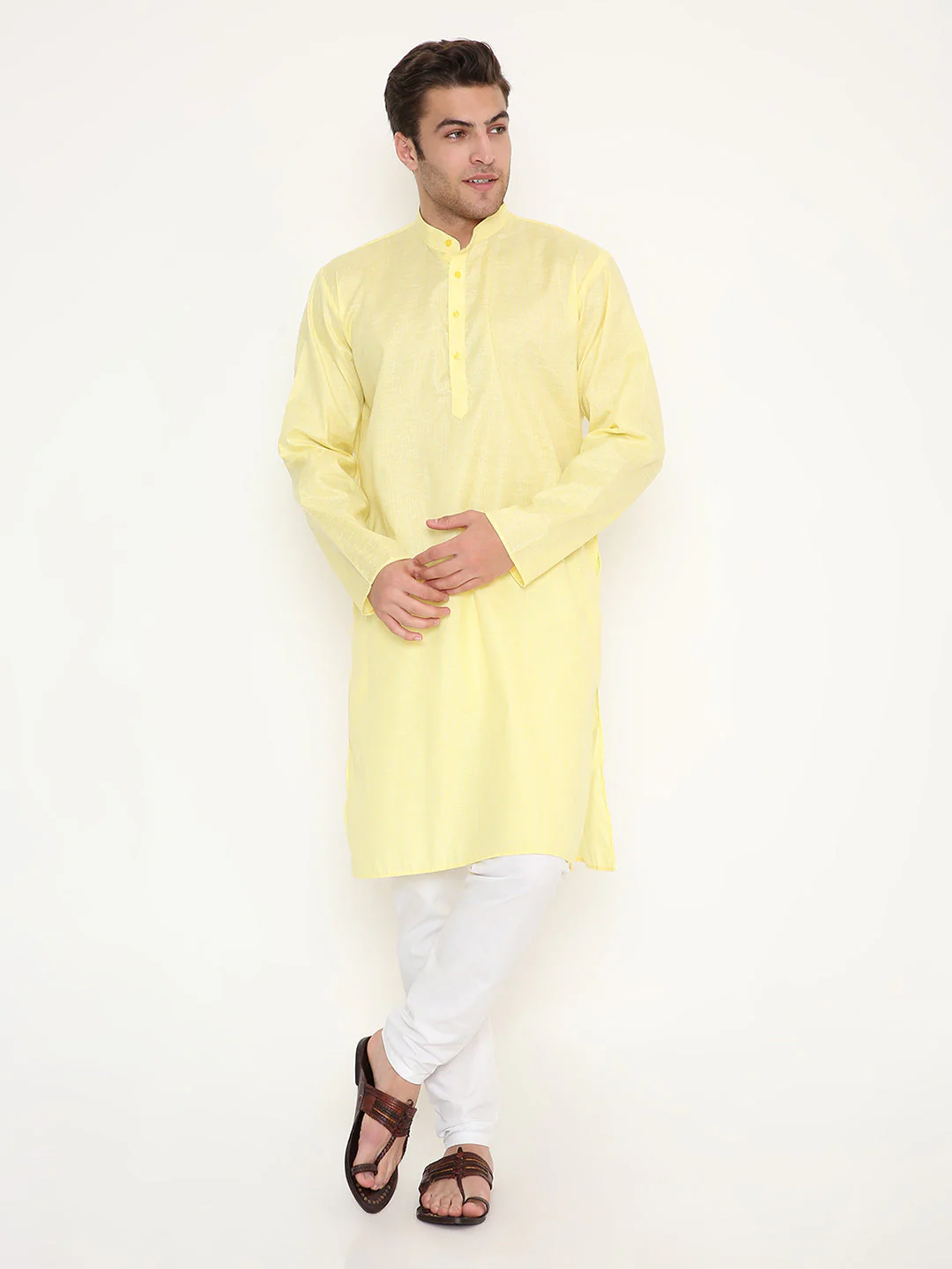 Poly Viscose Shiny Kurta in Yellow - Image 2