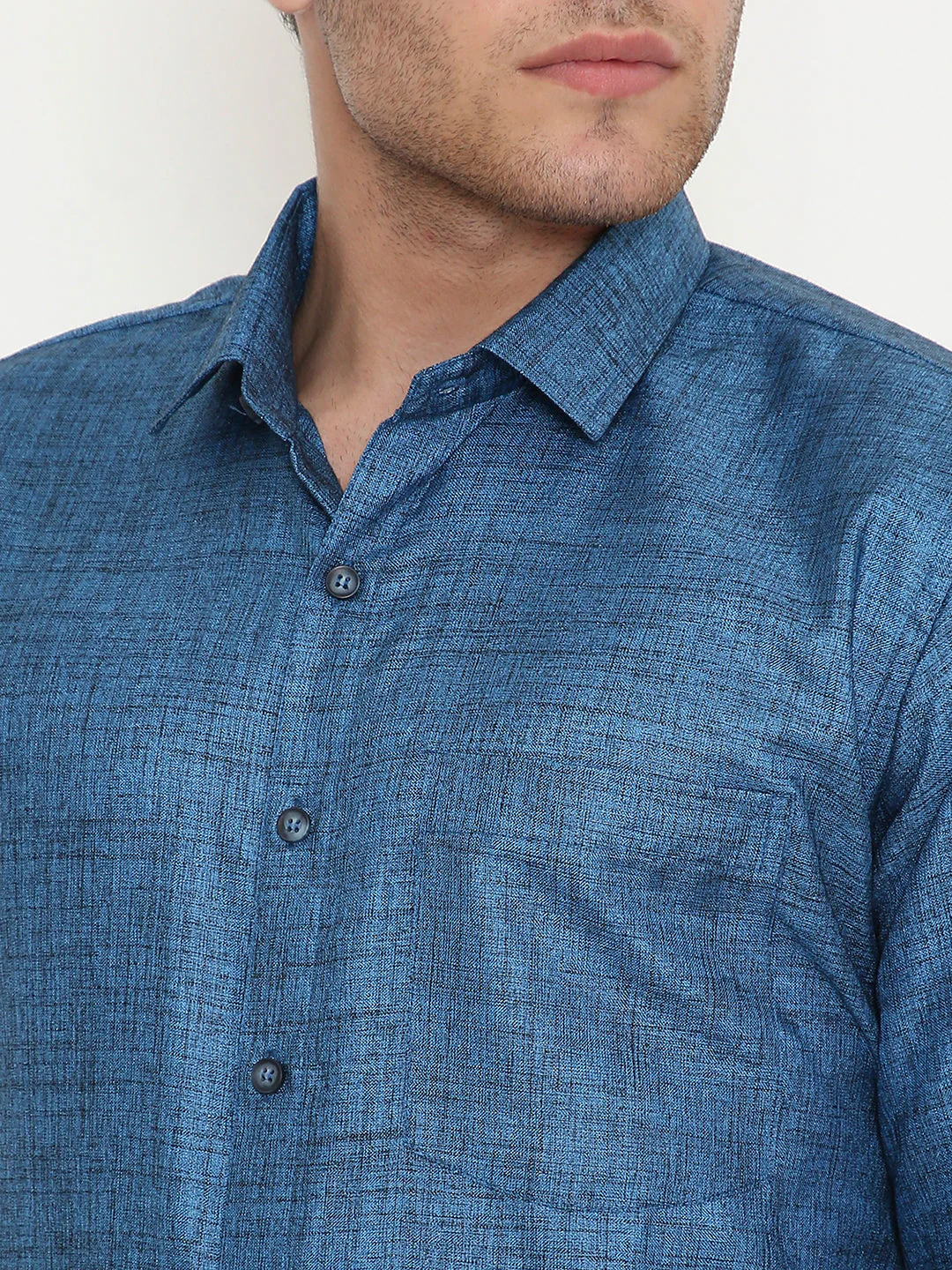 Poly Viscose Slim Fit Solid Shirt in Blue - Image 5