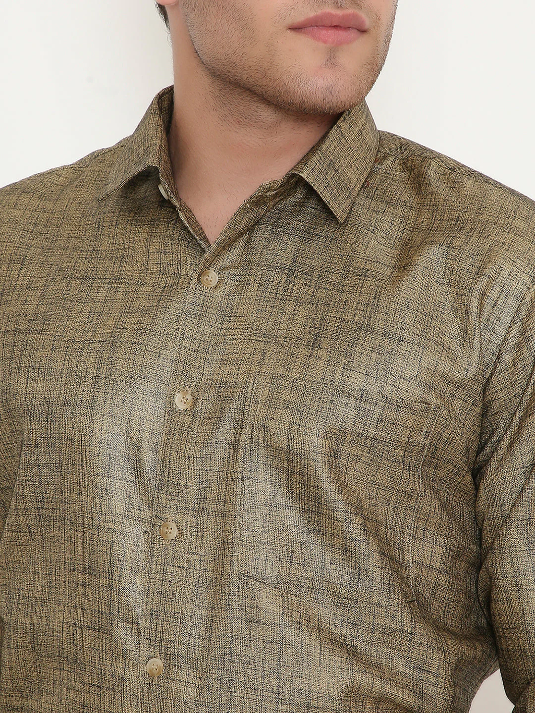 Poly Viscose Slim Fit Solid Shirt in Gold - Image 5