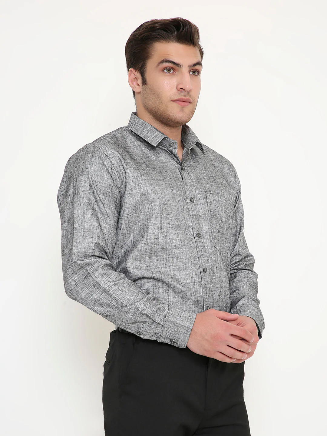 Poly Viscose Slim Fit Solid Shirt in Grey - Image 4