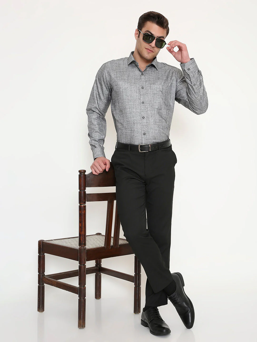 Poly Viscose Slim Fit Solid Shirt in Grey - Image 6