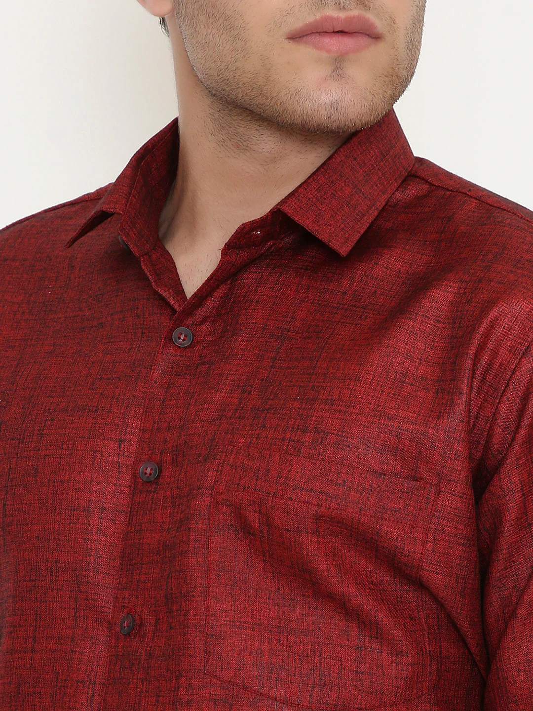 Poly Viscose Slim Fit Solid Shirt in Red - Image 5