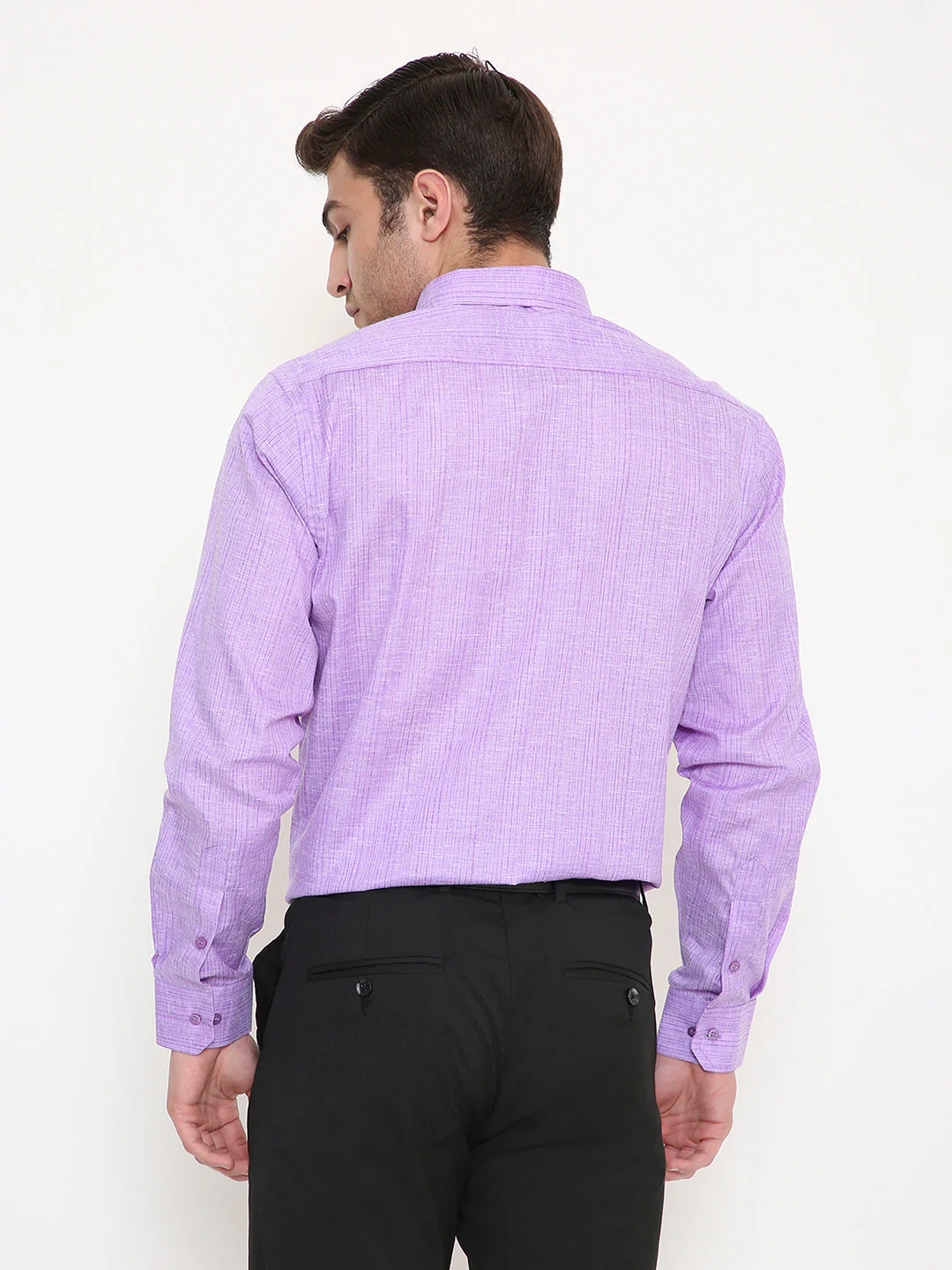 Poly Viscose Slim Fit Vertical Striped Shirt in Purple - Image 2