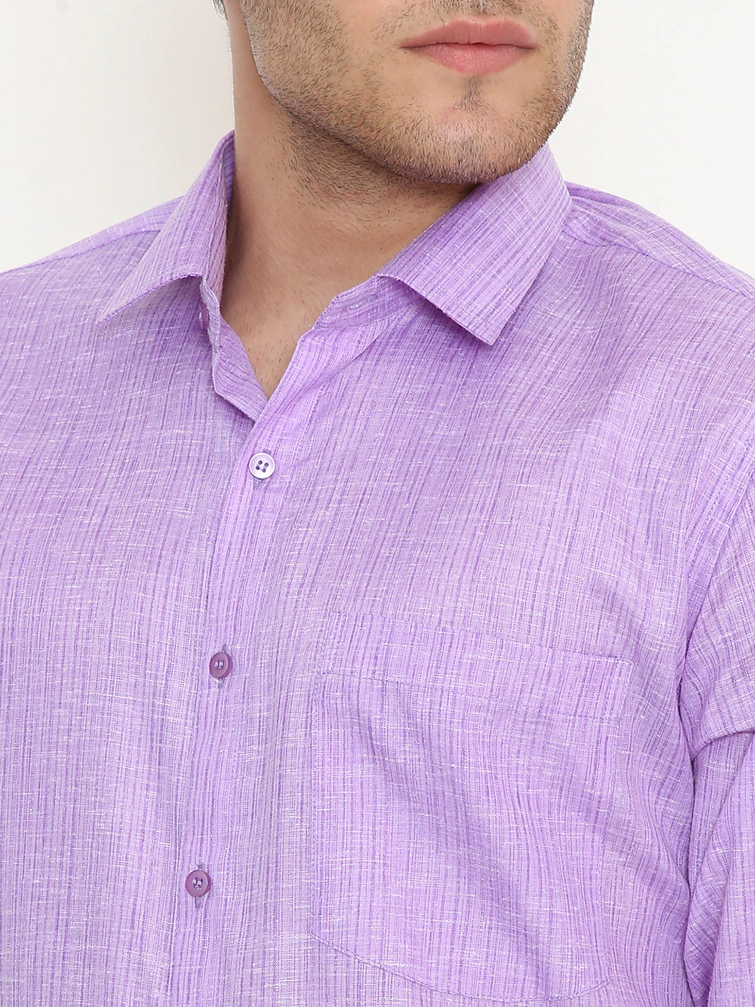 Poly Viscose Slim Fit Vertical Striped Shirt in Purple - Image 5