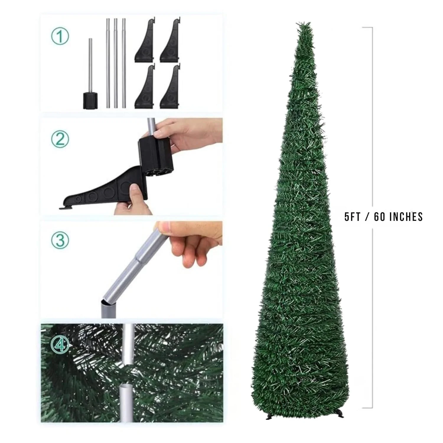 Pop Up Christmas Tree 5 Feet -Green tree With snow Effect - Image 6