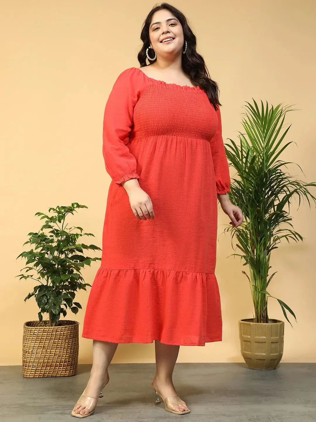Poppy Solid Long Sleeve Plus Size Women Long Cotton Dress - Image 3