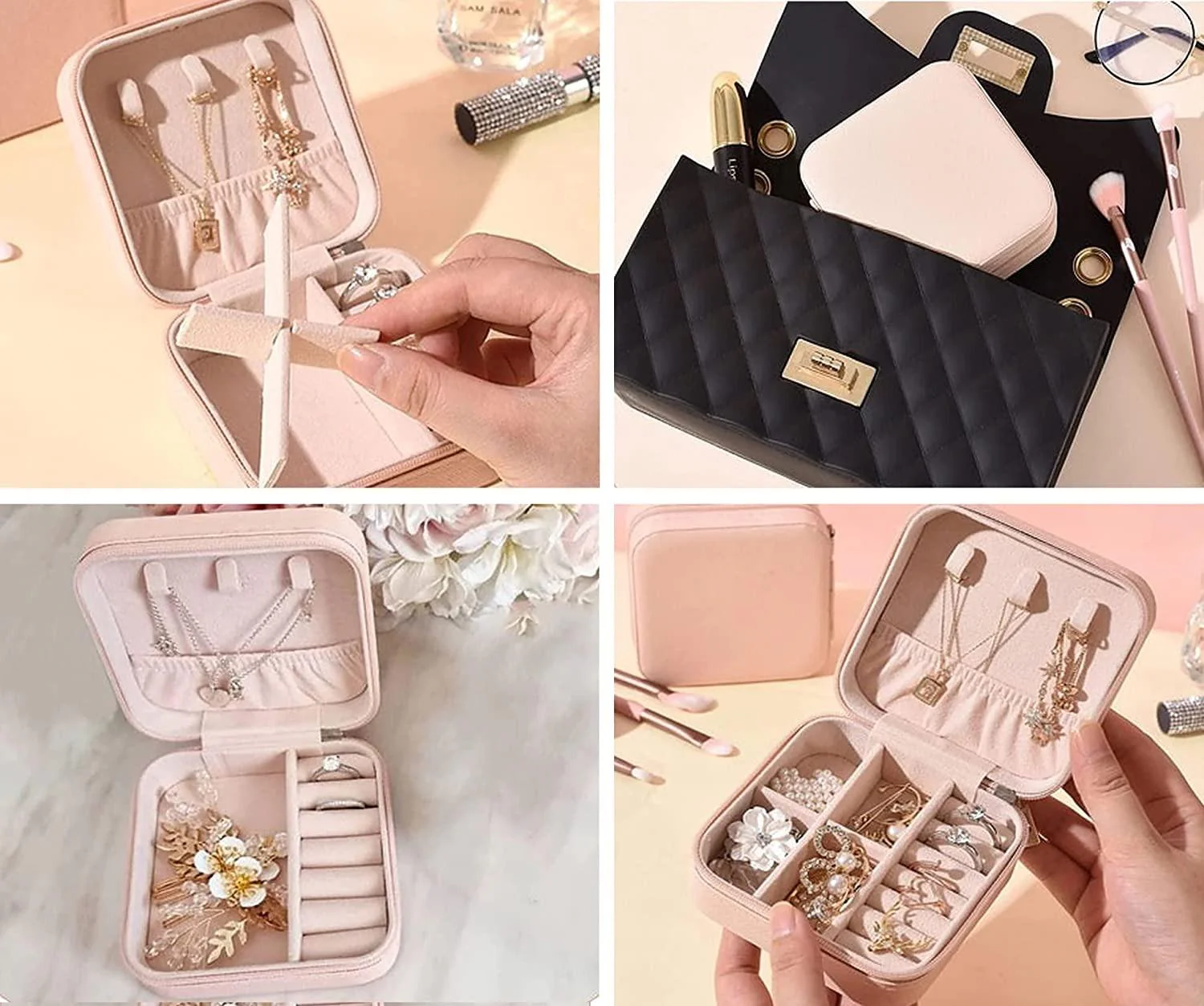 Pouch: Portable Travel Jewelry Organizer with PU Leather Zipper Case & Dividers for Rings, Earrings & Necklaces - Image 4