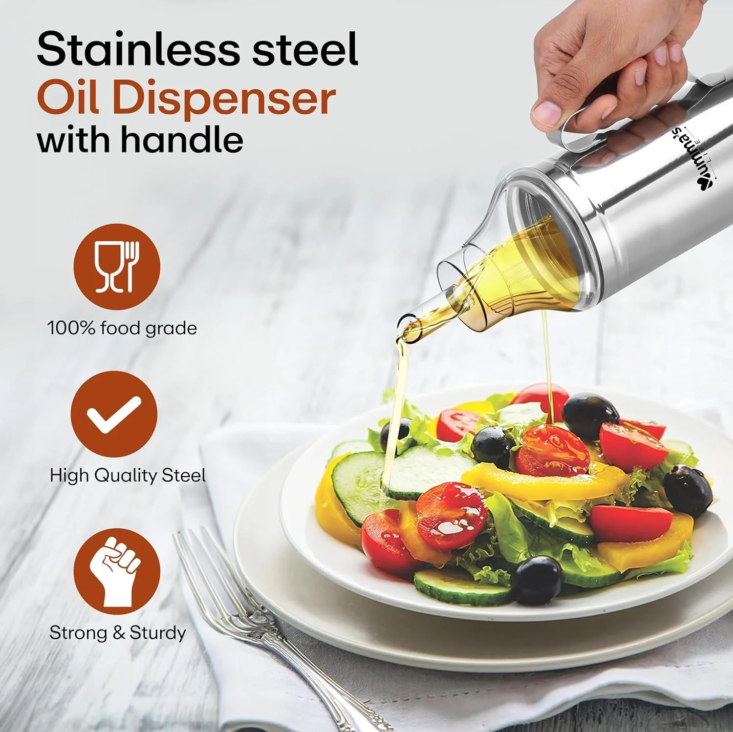 Pour It Stainless Steel Oil Dispenser Bottle with Lid - Image 3