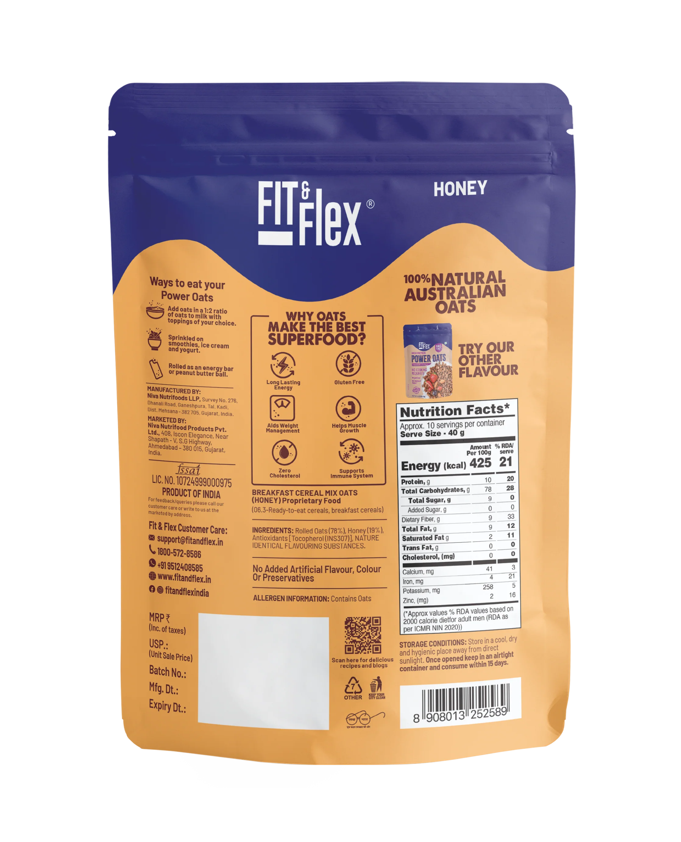 Power Oats | Honey Flavor | No Cooking Required - Ready To Eat | Zero Added Sugar - Image 3
