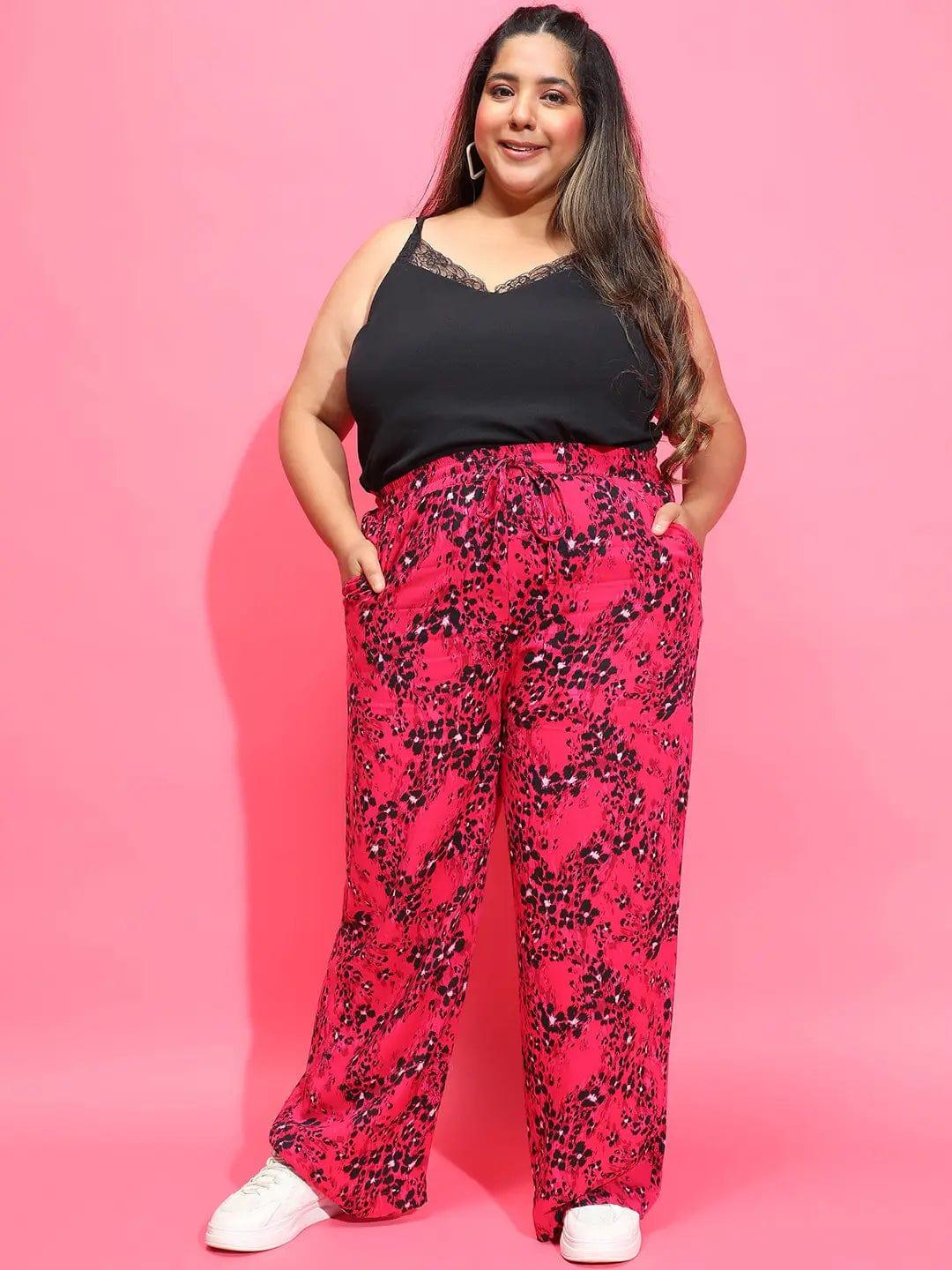 Power Pink Floral Print Tie-Knot Plus Size Pant - Image 2