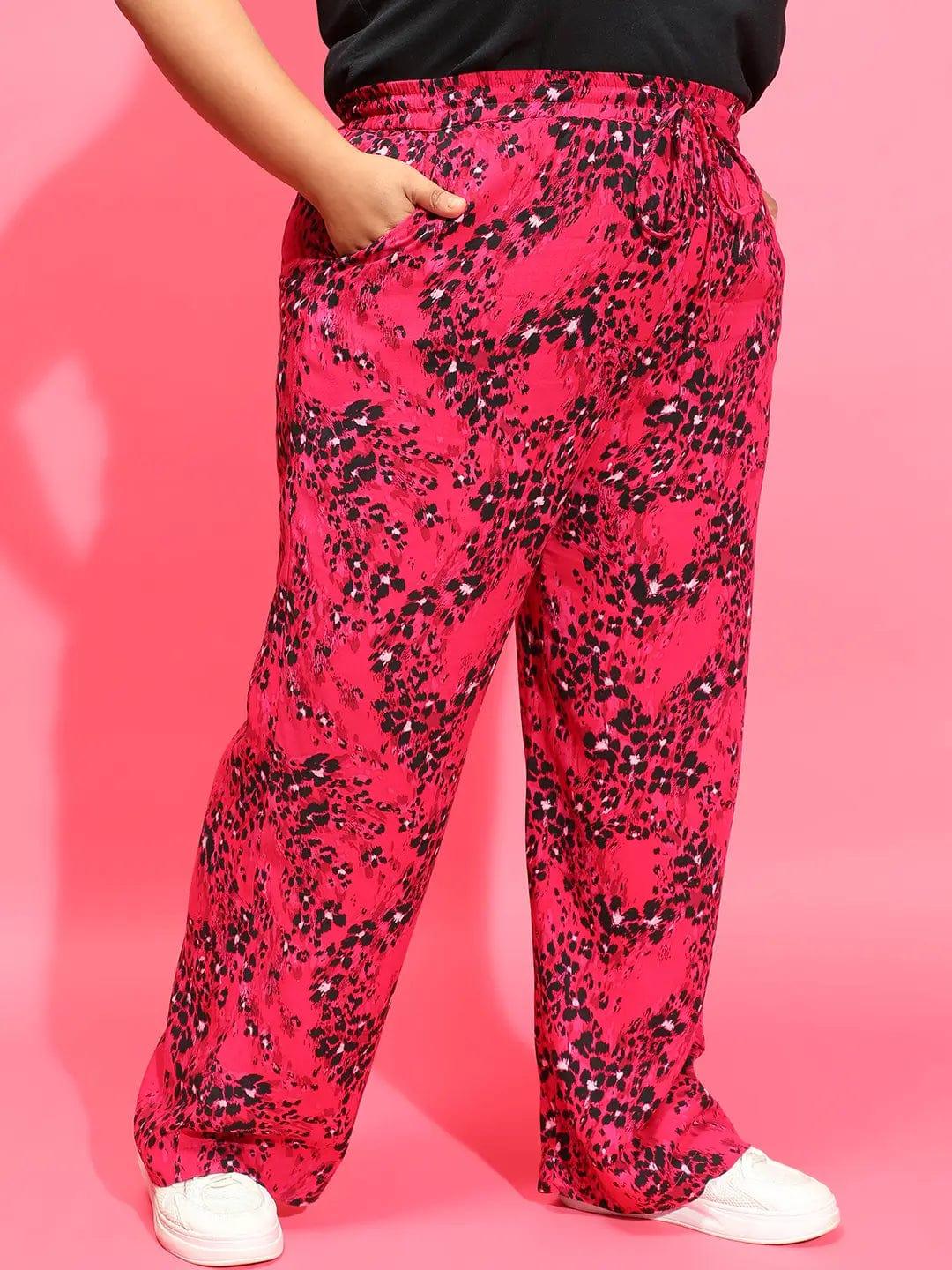 Power Pink Floral Print Tie-Knot Plus Size Pant - Image 4
