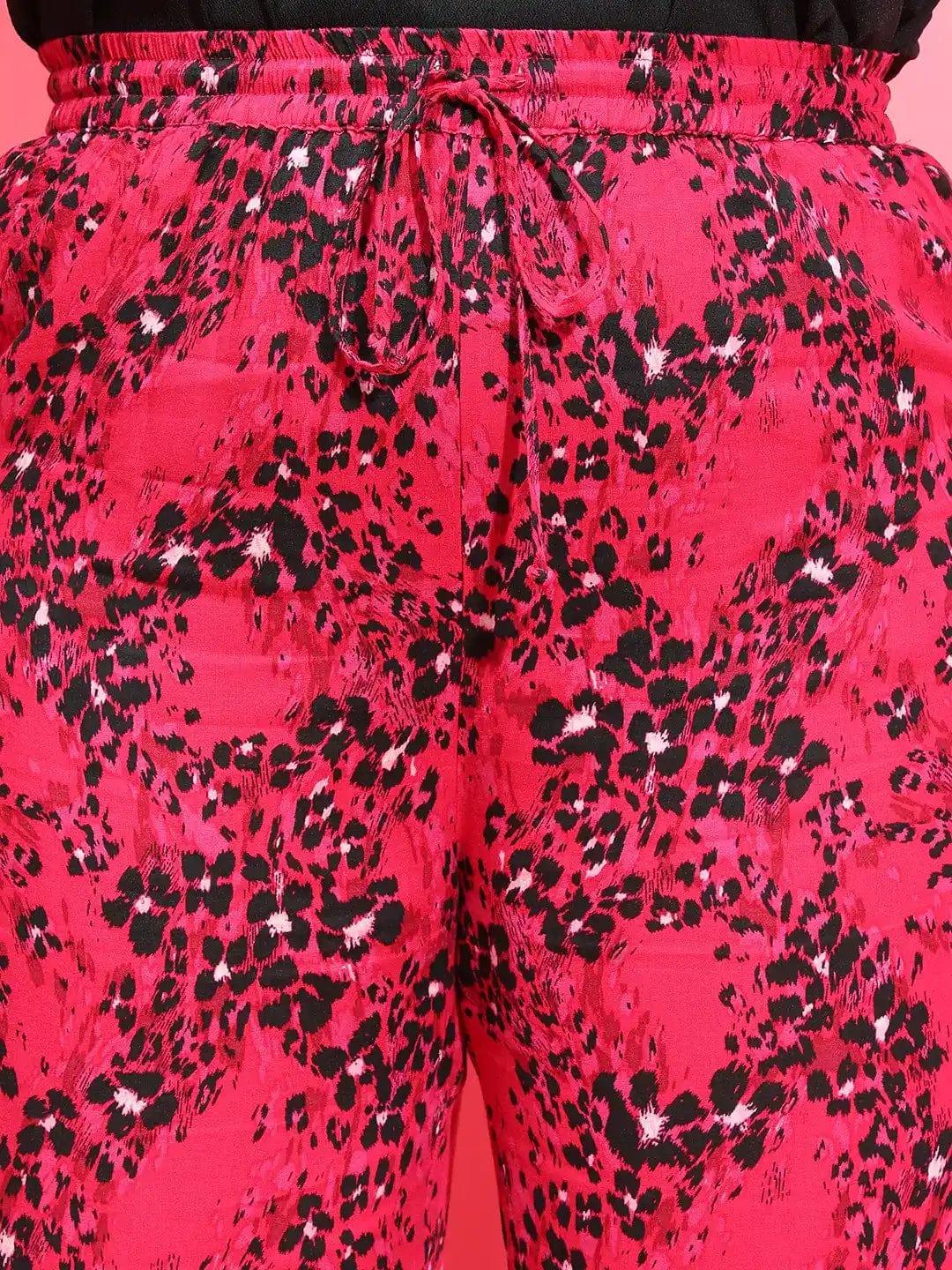 Power Pink Floral Print Tie-Knot Plus Size Pant - Image 6