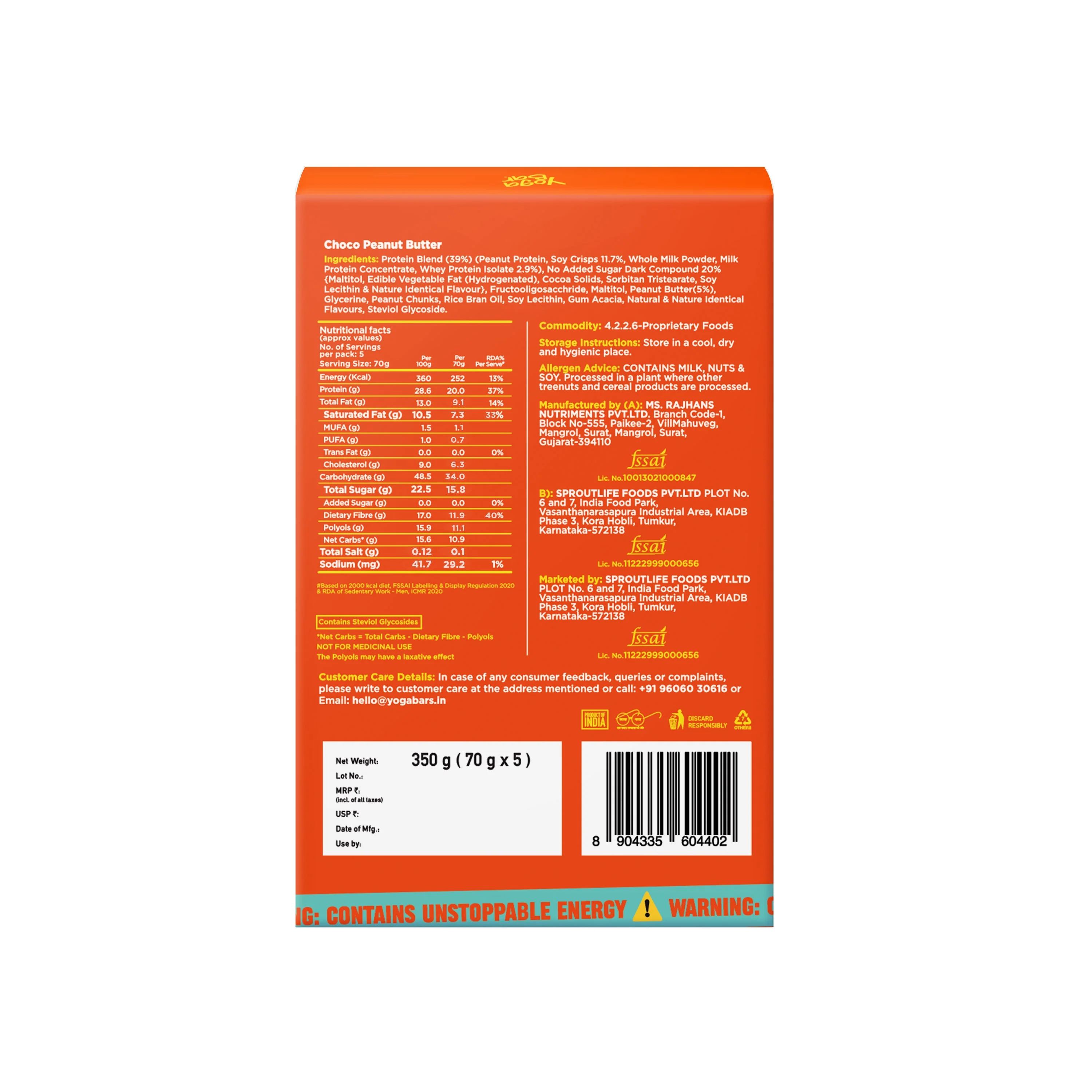Power Up Choco Peanut Butter 20g Protein Bars - Pack of 5 350g - Image 7