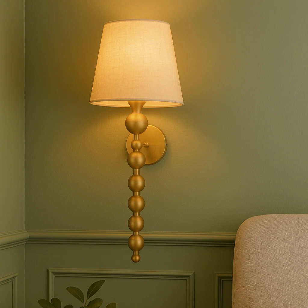 Premium Brass Wall Sconce Light with Beige Fabric Shade - Image 2