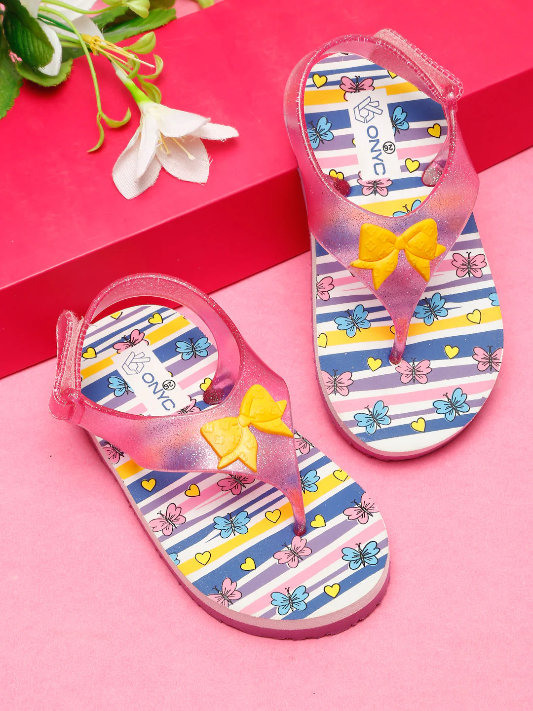 Premium Butterfly Candy Flip-flops With Glitter - Pink (Girls) - Image 96