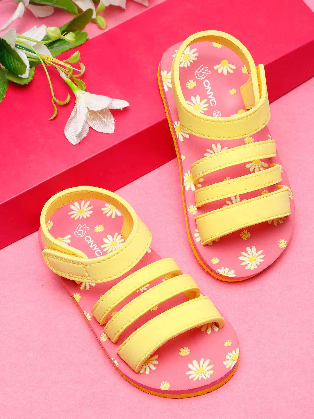 Premium Floral Sandals for Girls (Pink & Yellow) - Image 167