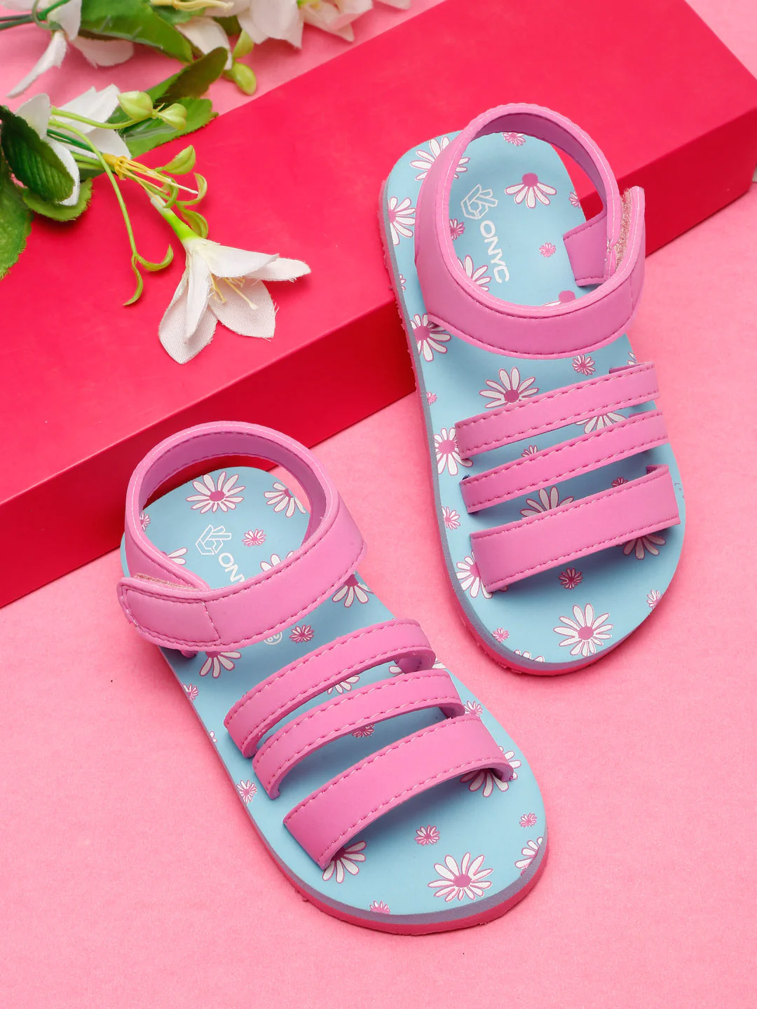 Premium Floral Sandals - Sky Blue & Pink (Girls) - Image 231
